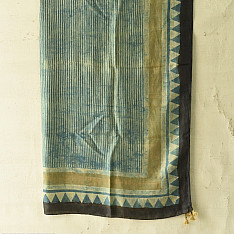 Neelanjana . नीलांजना ~ Square Ajrakh Silk Scarf - Light Blue Strips 