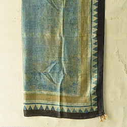 Neelanjana . नीलांजना ~ Square Ajrakh Silk Scarf - Light Blue Strips 