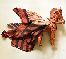 Neelanjana . नीलांजना ~ Square Ajrakh Silk Scarf - Brown & Red Strips