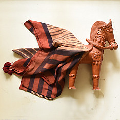 Neelanjana . नीलांजना ~ Square Ajrakh Silk Scarf - Brown & Red Strips