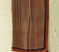 Neelanjana . नीलांजना ~ Square Ajrakh Silk Scarf - Brown & Red Strips
