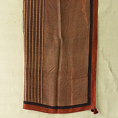 Neelanjana . नीलांजना ~ Square Ajrakh Silk Scarf - Brown & Red Strips