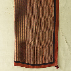 Neelanjana . नीलांजना ~ Square Ajrakh Silk Scarf - Brown & Red Strips