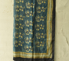 Neelanjana . नीलांजना ~ Square Ajrakh Silk Blue Scarf 