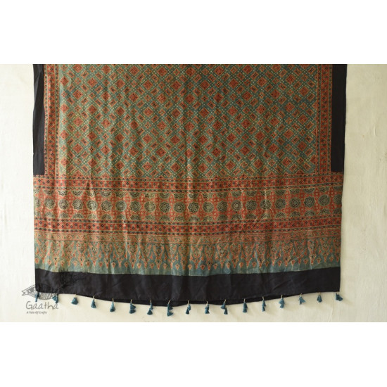 buy Ajrakh Mulberry Silk Dupatta ~ Natural Dyed