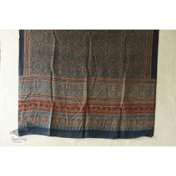 Blue & Red Ajrakh Block Printed Mulberry Silk Dupatta