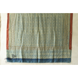 Ajrakh Mulberry Silk Dupatta ~ Natural Dyed - Light Blue