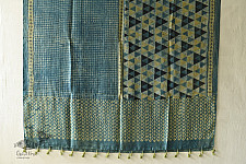 Ajrakh Block Printed Mulberry Silk Dupatta - Blue