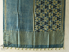 Ajrakh Block Printed Mulberry Silk Dupatta - Blue