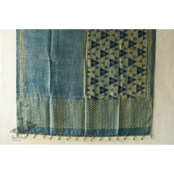 Ajrakh Block Printed Mulberry Silk Dupatta - Blue