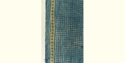 Ajrakh Block Printed Mulberry Silk Dupatta - Blue