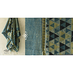 Ajrakh Block Printed Mulberry Silk Dupatta - Blue