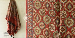 Ajrakh Block Printed Mulberry Silk Dupatta - Brick Red Color