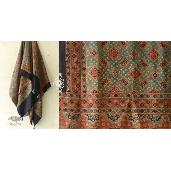 buy Ajrakh Mulberry Silk Dupatta ~ Natural Dyed