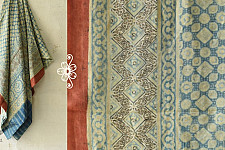 Ajrakh Mulberry Silk Dupatta ~ Natural Dyed - Light Blue