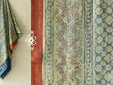 Ajrakh Mulberry Silk Dupatta ~ Natural Dyed - Light Blue