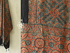 Ajrakh Natural Dyed ~ Mulberry Silk Dupatta - A