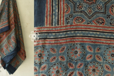 Blue & Red Ajrakh Block Printed Mulberry Silk Dupatta