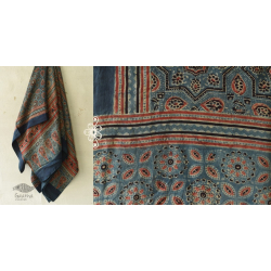 Blue & Red Ajrakh Block Printed Mulberry Silk Dupatta