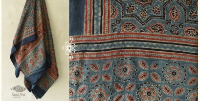 Blue & Red Ajrakh Block Printed Mulberry Silk Dupatta