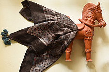Neelanjana . नीलांजना ~ Square Ajrakh Silk Scarf - Black