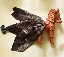 Neelanjana . नीलांजना ~ Square Ajrakh Silk Scarf - Black