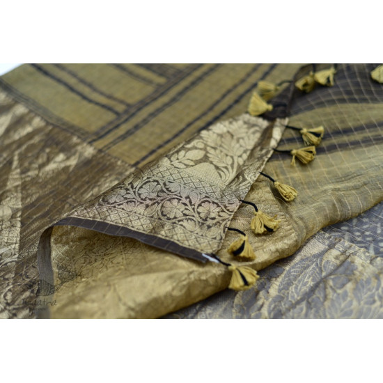 Organza ajrakh printed saree with zari border