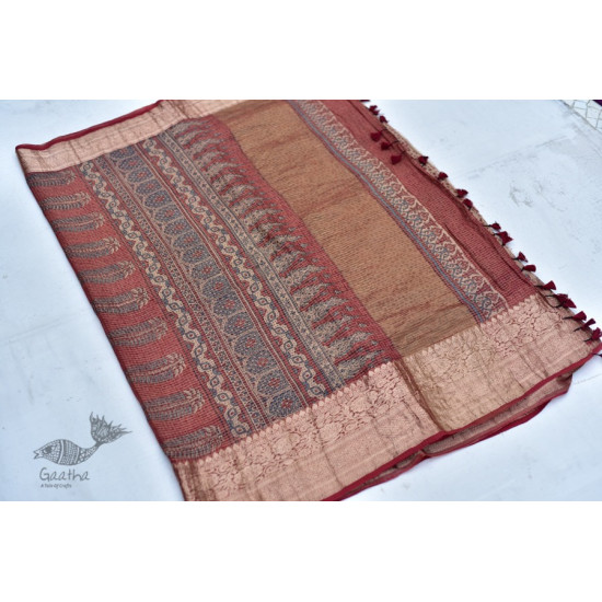 Organza ajrakh printed saree with zari border