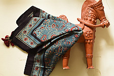 Neelanjana . नीलांजना ~ Square Ajrakh Silk Scarf - Flower Motif