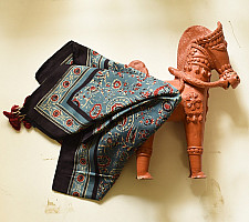 Neelanjana . नीलांजना ~ Square Ajrakh Silk Scarf - Flower Motif