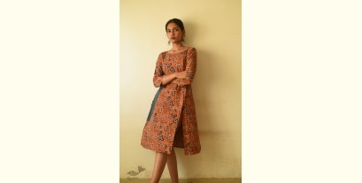 Flower in the Pond ~ Ajrakh Block Print Designer Cotton Dress in Brown Color