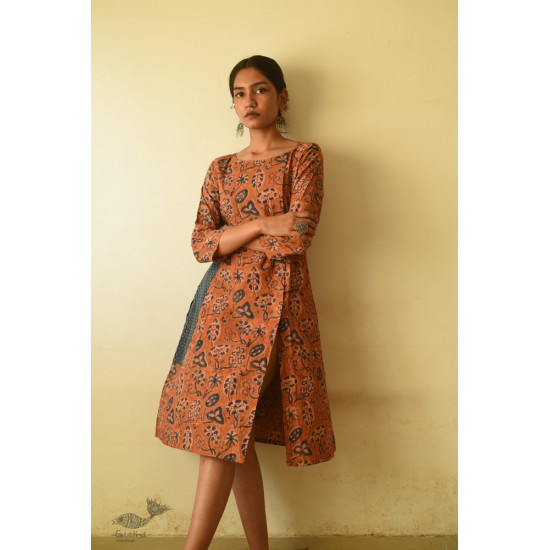 shop Ajrakh hand Block Printed Cotton brown Dress