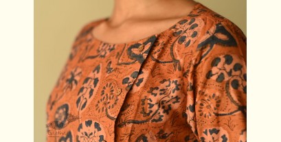 Flower in the Pond ~ Ajrakh Block Print Designer Cotton Dress in Brown Color