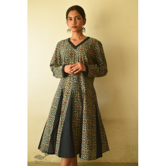 shop Ajrakh blue Cotton Dress