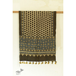 Kafi | Ajrakh Block Print ~ Handloom Linen Stole - Hina Colour