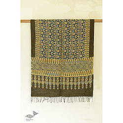 Kafi | Ajrakh Hand Block Printed ~ Linen Stole - Yellow & Green