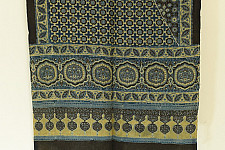 Kafi | Ajrakh Block Print ~ Handloom Linen Stole - Greenish Grey