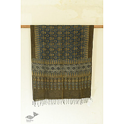 Kafi | Ajrakh Hand Block Printed ~ Linen Stole - Dark Green