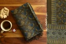 Kafi | Ajrakh Block Print ~ Handloom Linen Dupatta - Dark Brown