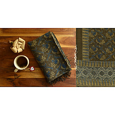 Kafi | Ajrakh Block Print ~ Handloom Linen Dupatta - Dark Brown