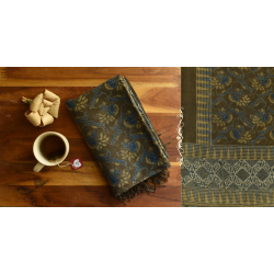 Kafi | Ajrakh Block Print ~ Handloom Linen Dupatta - Dark Brown