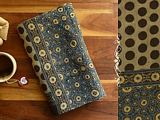 Kafi | Ajrakh Block Print ~ Handloom Linen Stole - Hina Colour