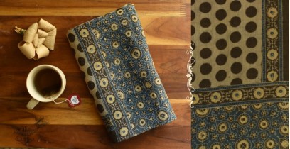 Kafi | Ajrakh Block Print ~ Handloom Linen Stole - Hina Colour