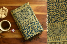 Kafi | Ajrakh Hand Block Printed ~ Linen Stole - Yellow & Green