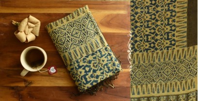 Kafi | Ajrakh Hand Block Printed ~ Linen Stole - Yellow & Green