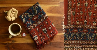 Kafi | Handloom Linen - Ajrakh Printed Stole with Natural Color