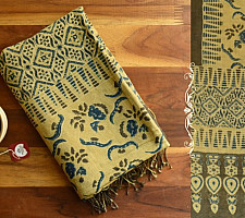 Kafi | Naturally Dyed Ajrakh Linen Stole - Mustard Yellow