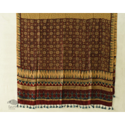 Ajrakh Printed Crape Dupatta - Red & Beige