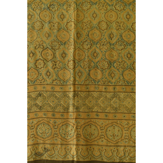 buy Ajrakh Natual Dyed Crape Dupatta - Green & Brown