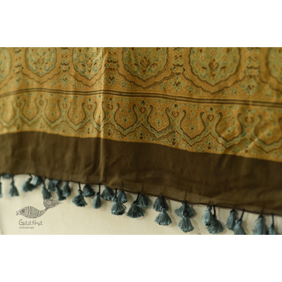 buy Ajrakh Natual Dyed Crape Dupatta - Green & Brown